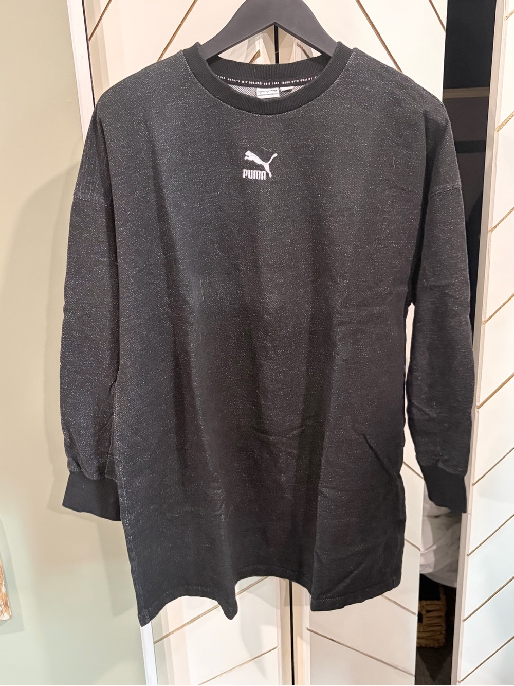 Puma Black Long Sleeve Crew Sweatshirt with White Logo